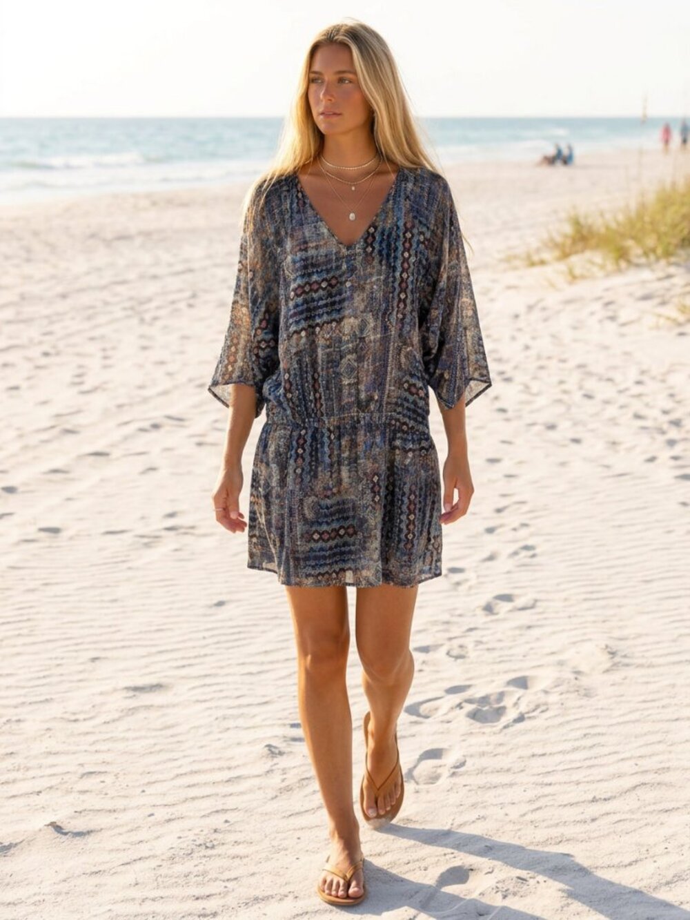 Zara Boho Print Drop Waist Dolman Sleeve Dress Size S